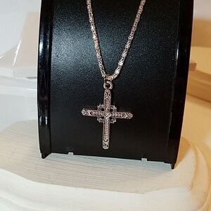 Cross Silver Tone Necklace 16"
